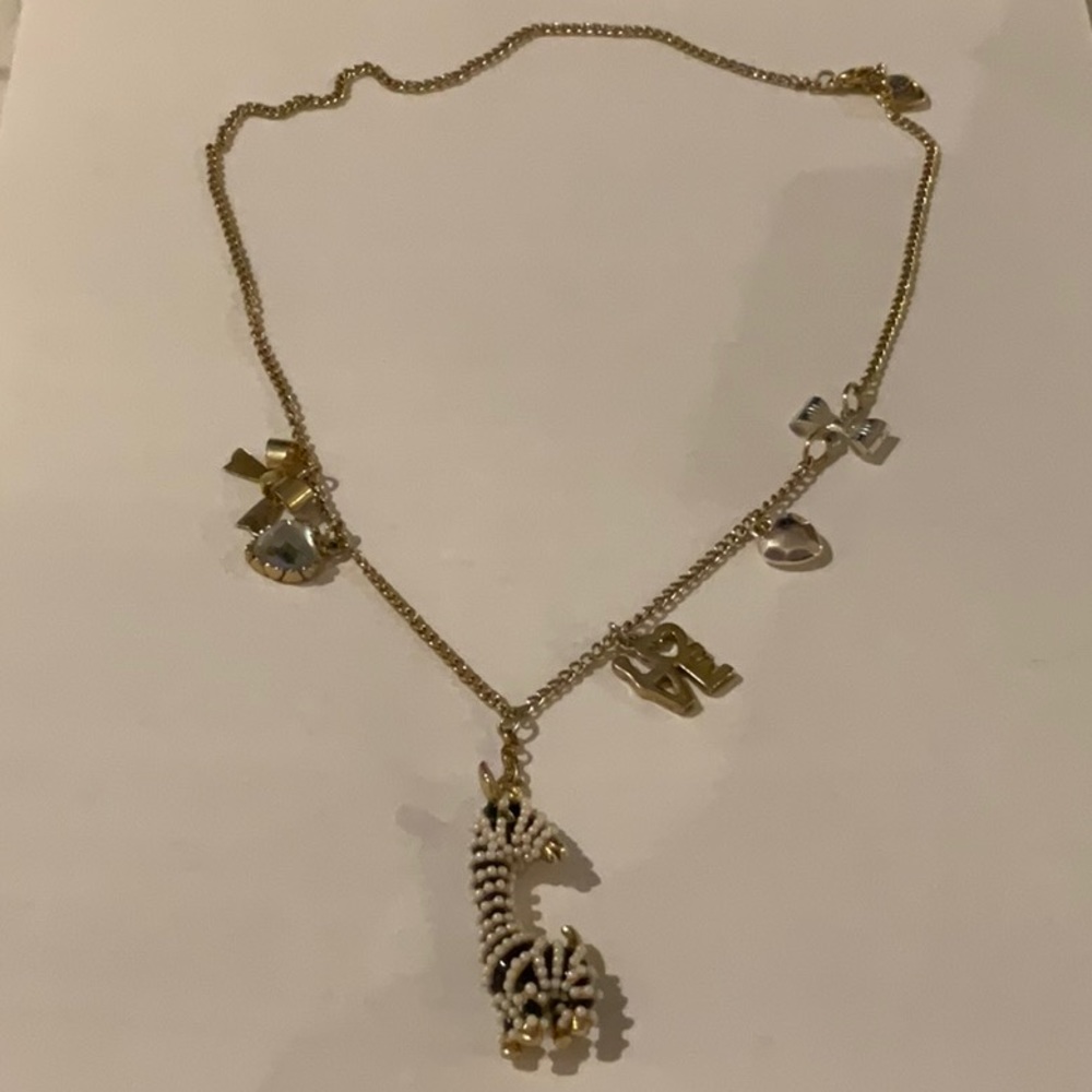 Betsey Johnson Black and White Enamel Rhinestone Giraffe Pendant Necklace